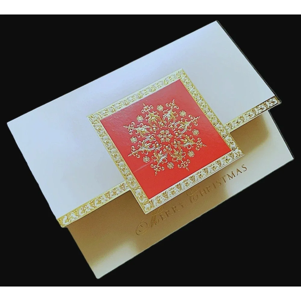 3 Boxes - 54 Deluxe Red Gold Snowflake Merry Christmas Cards Lined Envelopes NOS